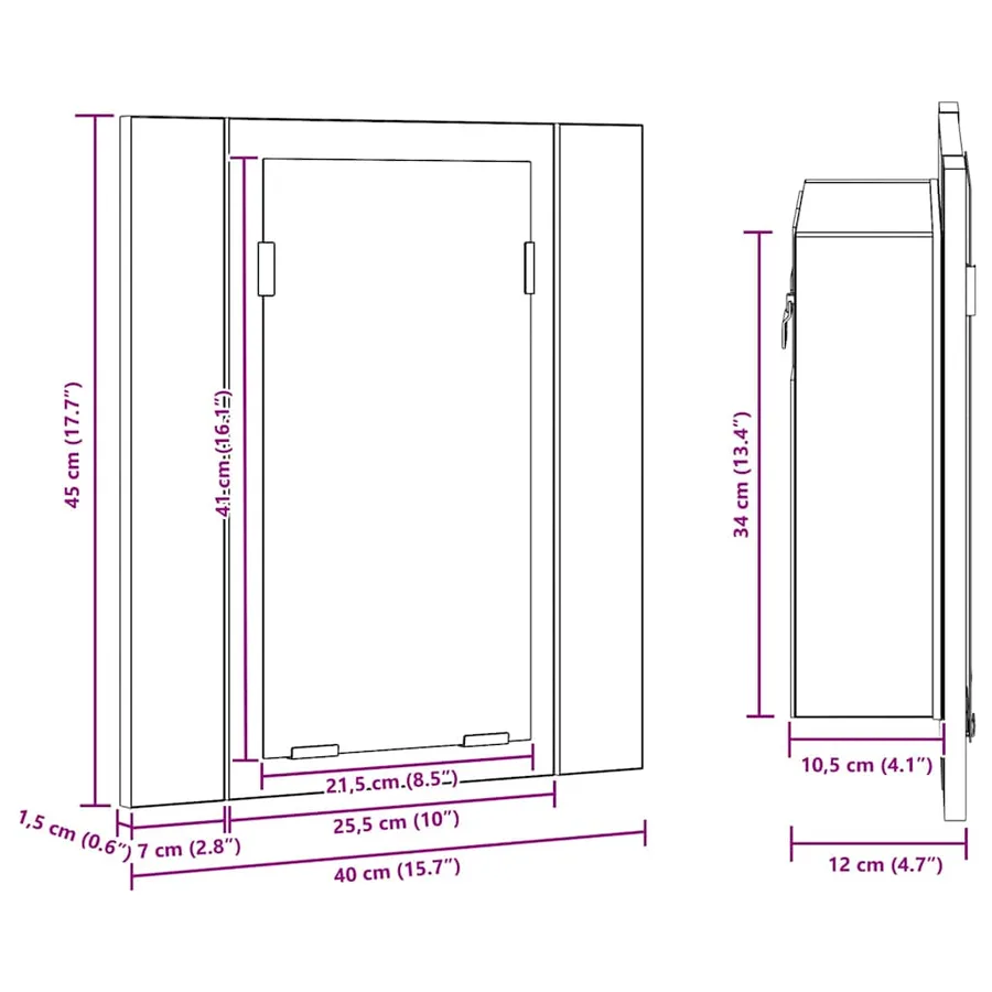 Armoire à miroir LED de bain Chêne sonoma 40x12x45 cm Acrylique - 18