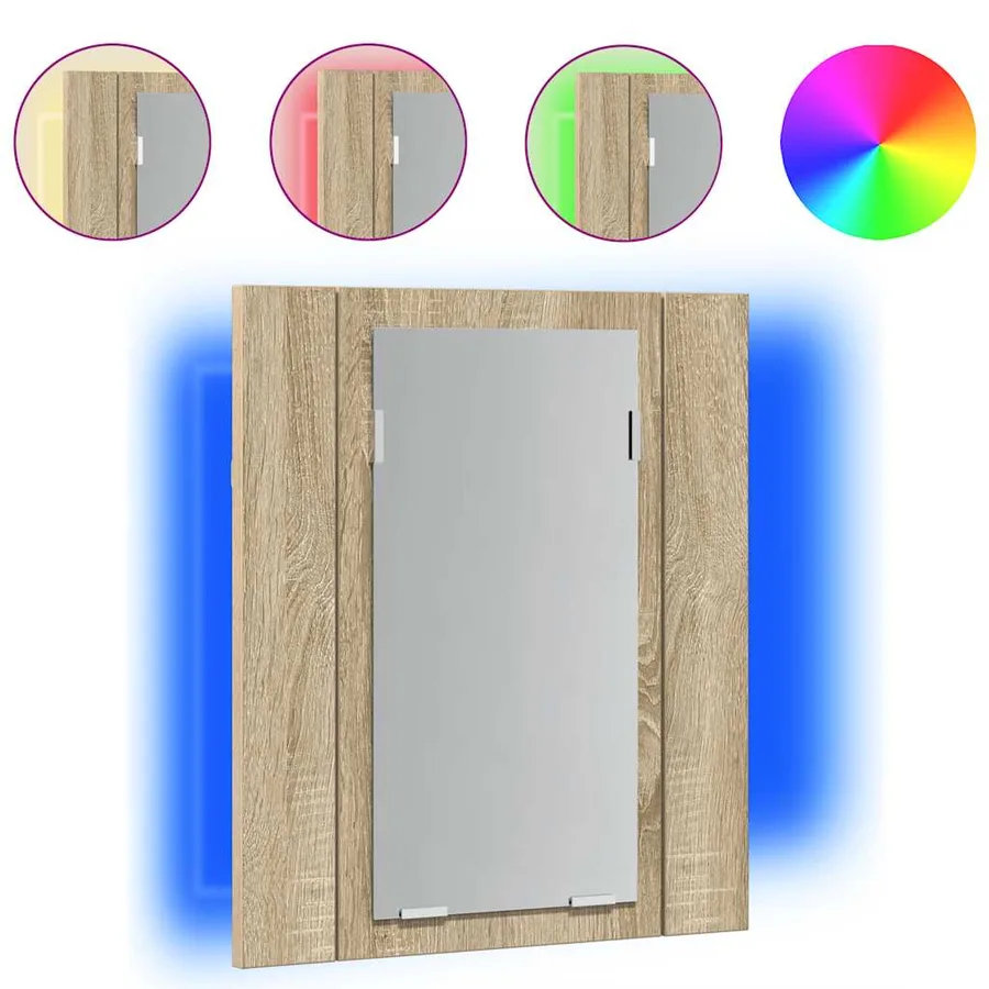 Armoire à miroir LED de bain Chêne sonoma 40x12x45 cm Acrylique - 2