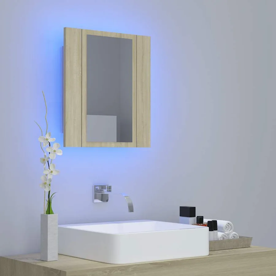Armoire à miroir LED de bain Chêne sonoma 40x12x45 cm Acrylique - 3