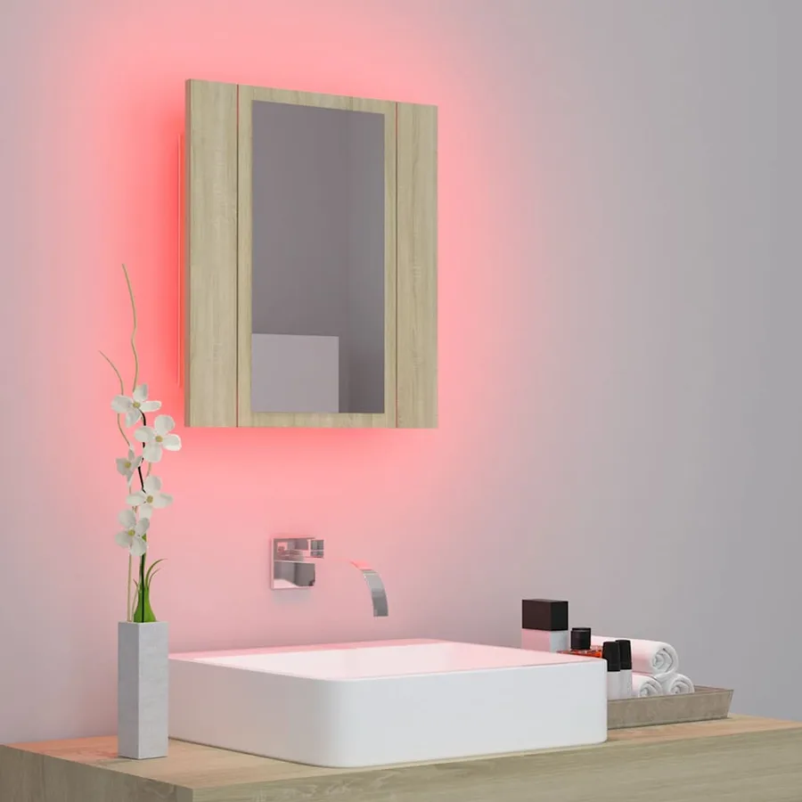 Armoire à miroir LED de bain Chêne sonoma 40x12x45 cm Acrylique - 4