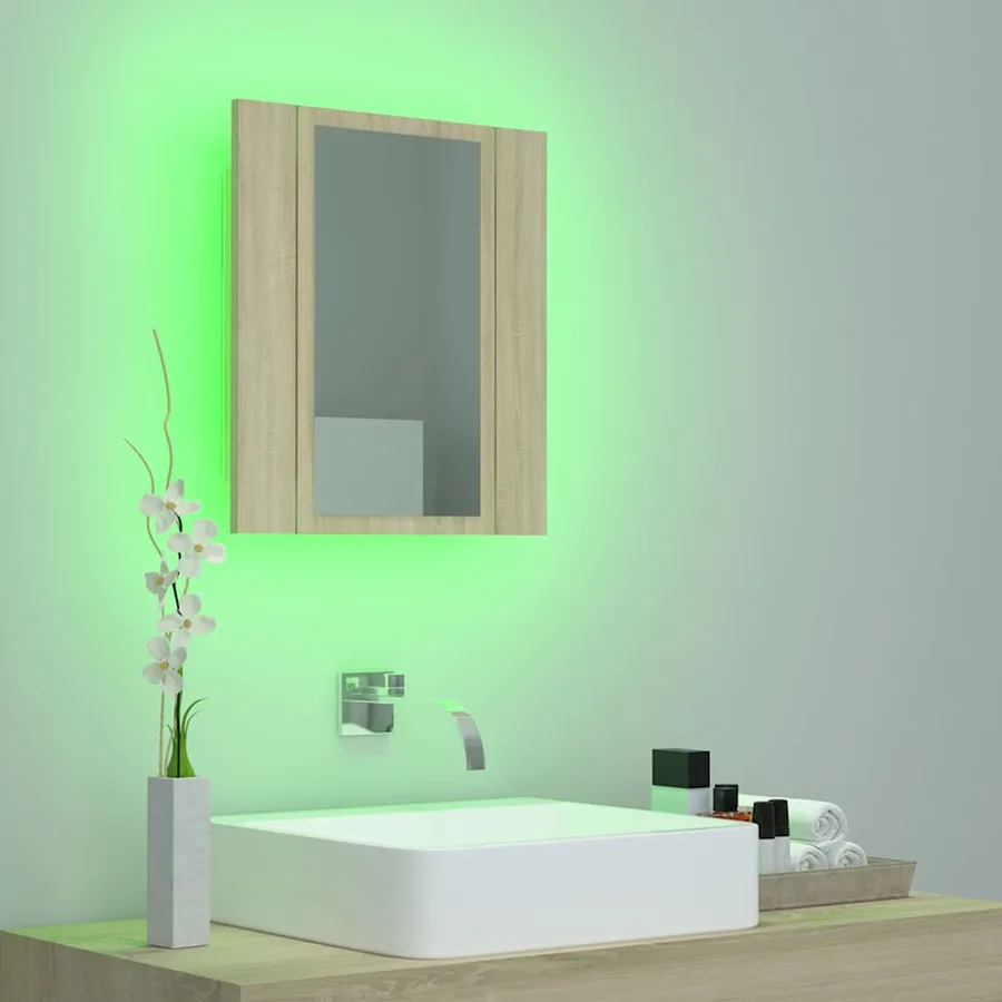 Armoire à miroir LED de bain Chêne sonoma 40x12x45 cm Acrylique - 5