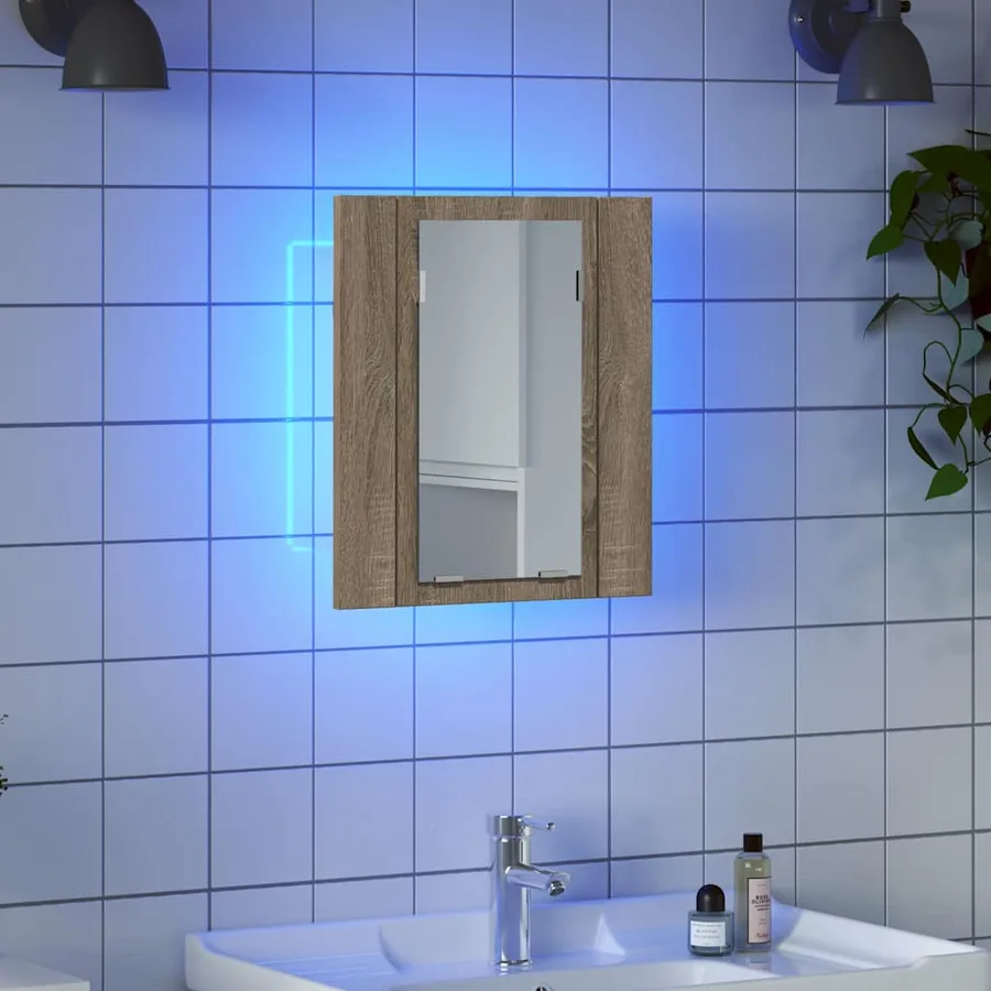 Armoire à miroir LED de bain Chêne sonoma 40x12x45 cm Acrylique - 6