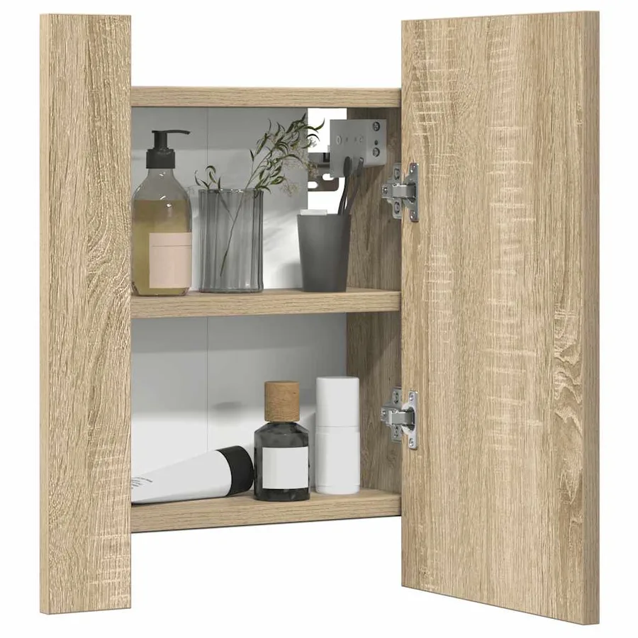 Armoire à miroir LED de bain Chêne sonoma 40x12x45 cm Acrylique - 7