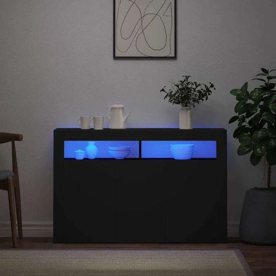 Buffet avec lumières LED noir 115,5x30x75 cm