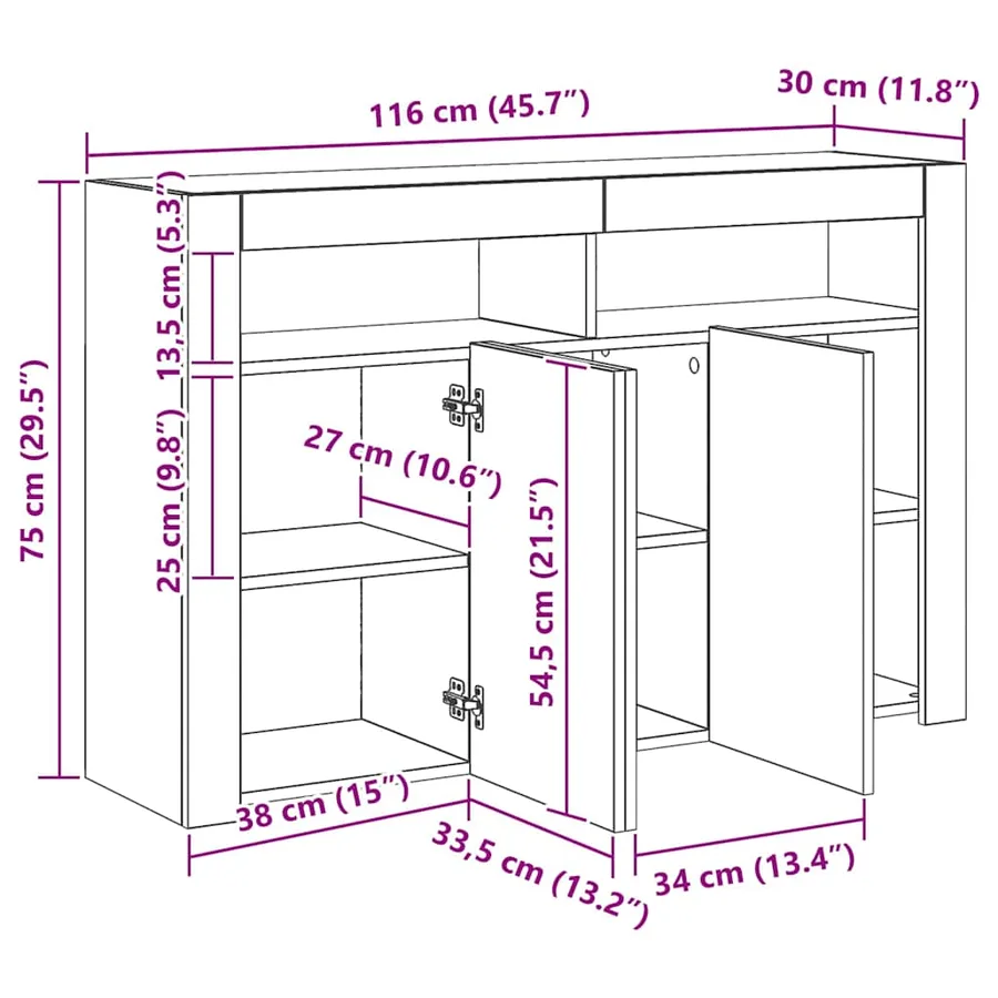 Buffet avec lumières LED noir 115,5x30x75 cm - 14