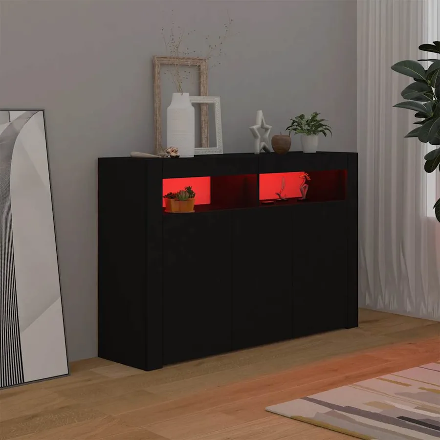 Buffet avec lumières LED noir 115,5x30x75 cm - 3