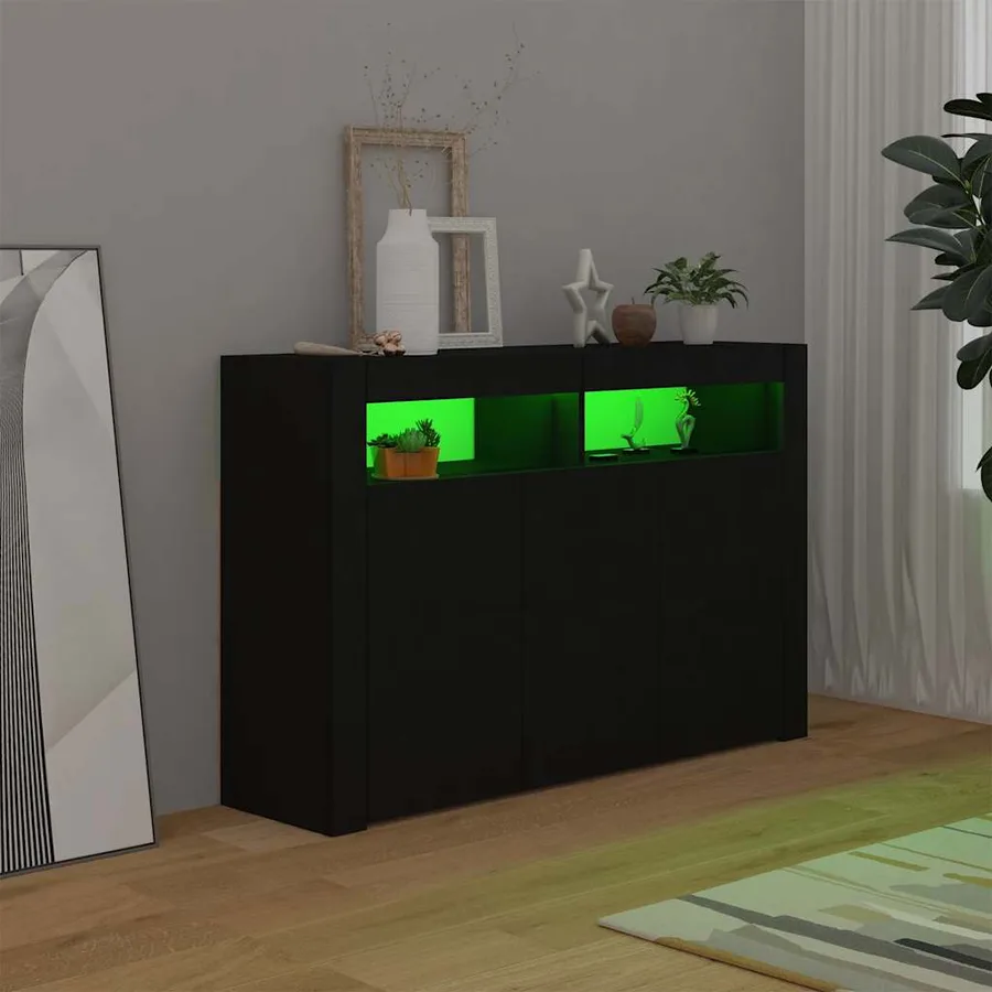 Buffet avec lumières LED noir 115,5x30x75 cm - 4