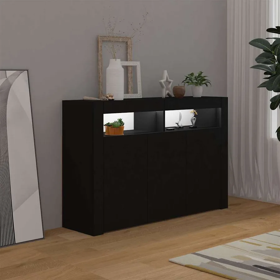 Buffet avec lumières LED noir 115,5x30x75 cm - 5