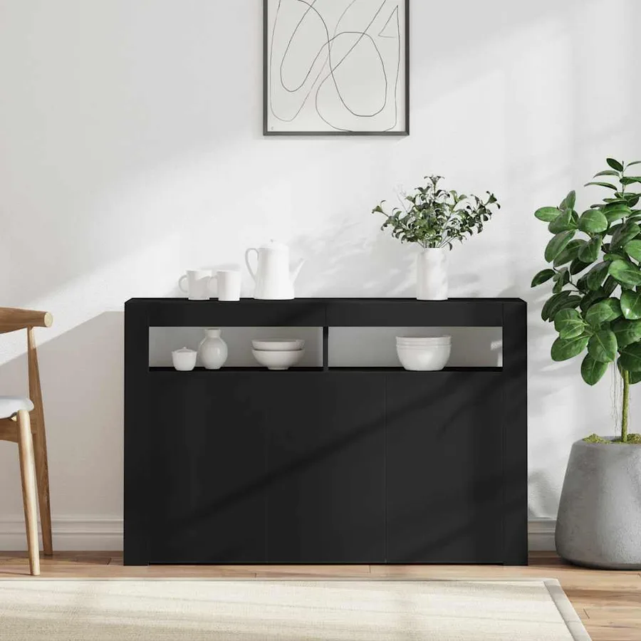 Buffet avec lumières LED noir 115,5x30x75 cm - 6