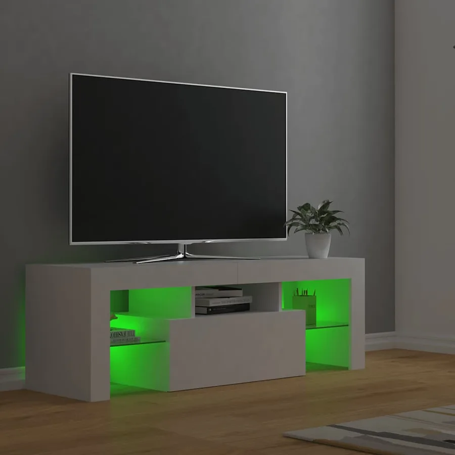 Meuble TV avec lumières LED Blanc 120x35x40 cm - 4