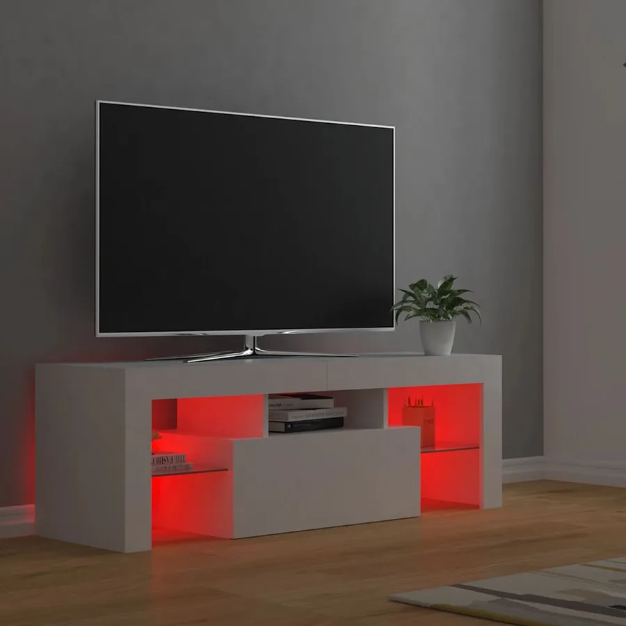 Meuble TV avec lumières LED Blanc 120x35x40 cm - 5