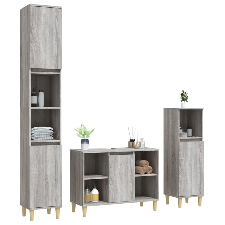 Ensemble de meubles de salle de bain 3 pcs Sonoma gris - 3