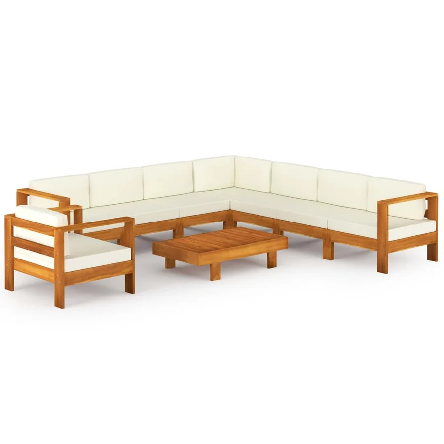 Salon de jardin 9 pièces avec coussins 100 x 60 cm Bois d'acacia - 2