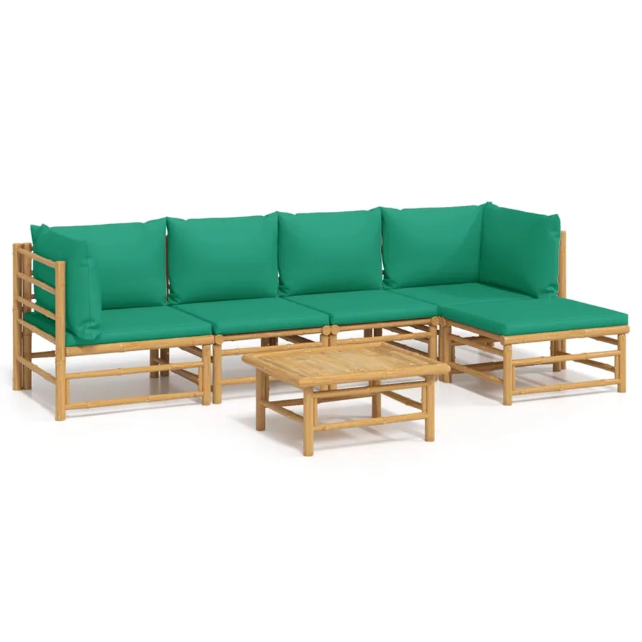 Salon de jardin 6 pcs avec coussins vert bambou - 2