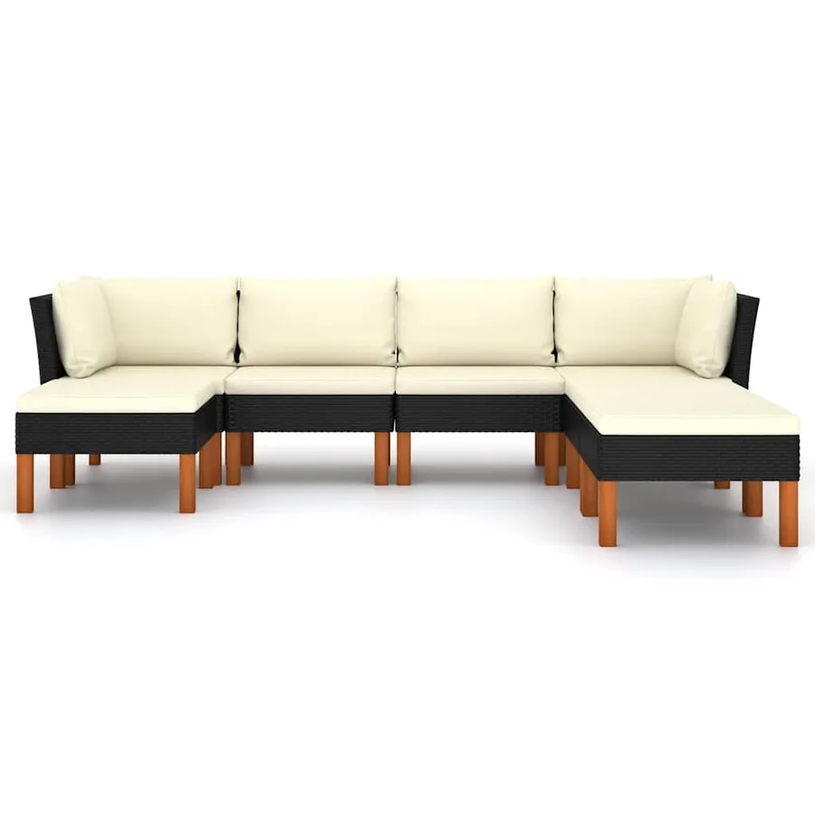 Salon de jardin 7 pcs avec coussins Résine tressée Noir - 3