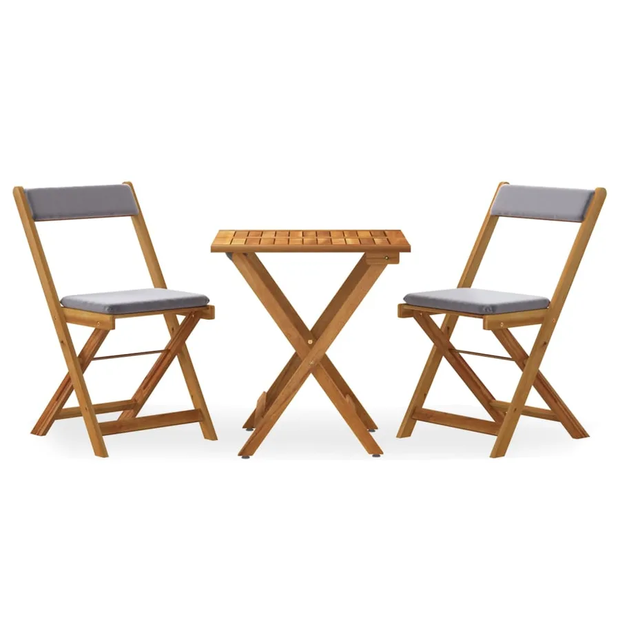 Ensemble de bistro pliable 3 pcs avec coussins Acacia solide - 2
