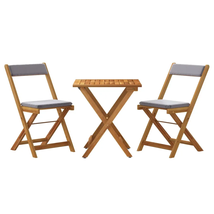 Ensemble de bistro pliable 3 pcs avec coussins Acacia solide - 3