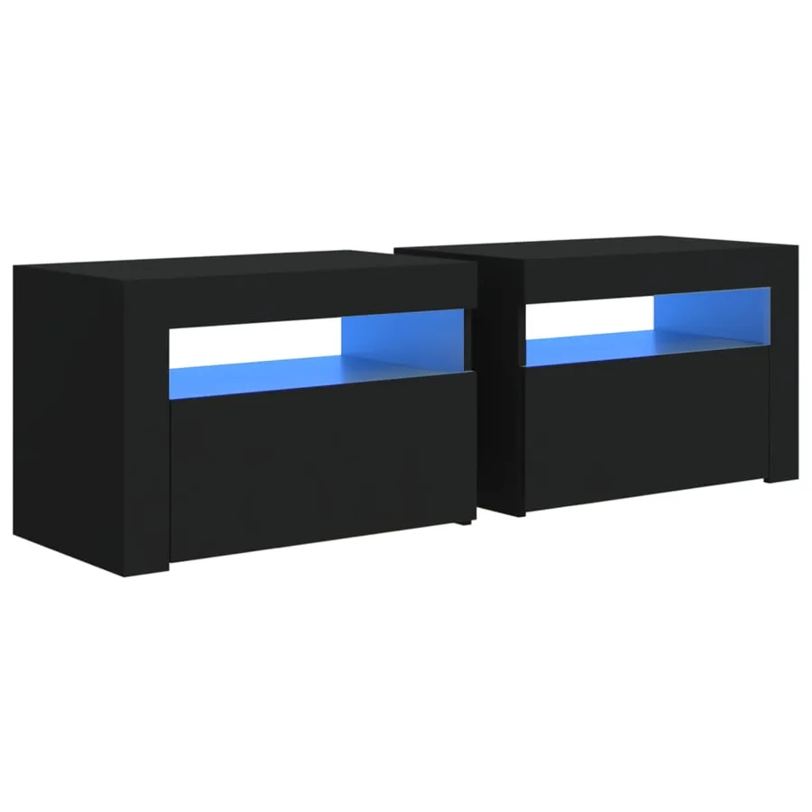 Tables de chevet 2 pcs avec LED Noir 60x35x40 cm - 2