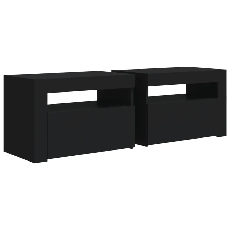 Tables de chevet 2 pcs avec LED Noir 60x35x40 cm - 3