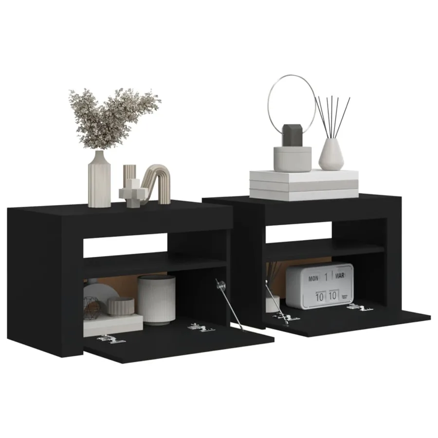 Tables de chevet 2 pcs avec LED Noir 60x35x40 cm - 7