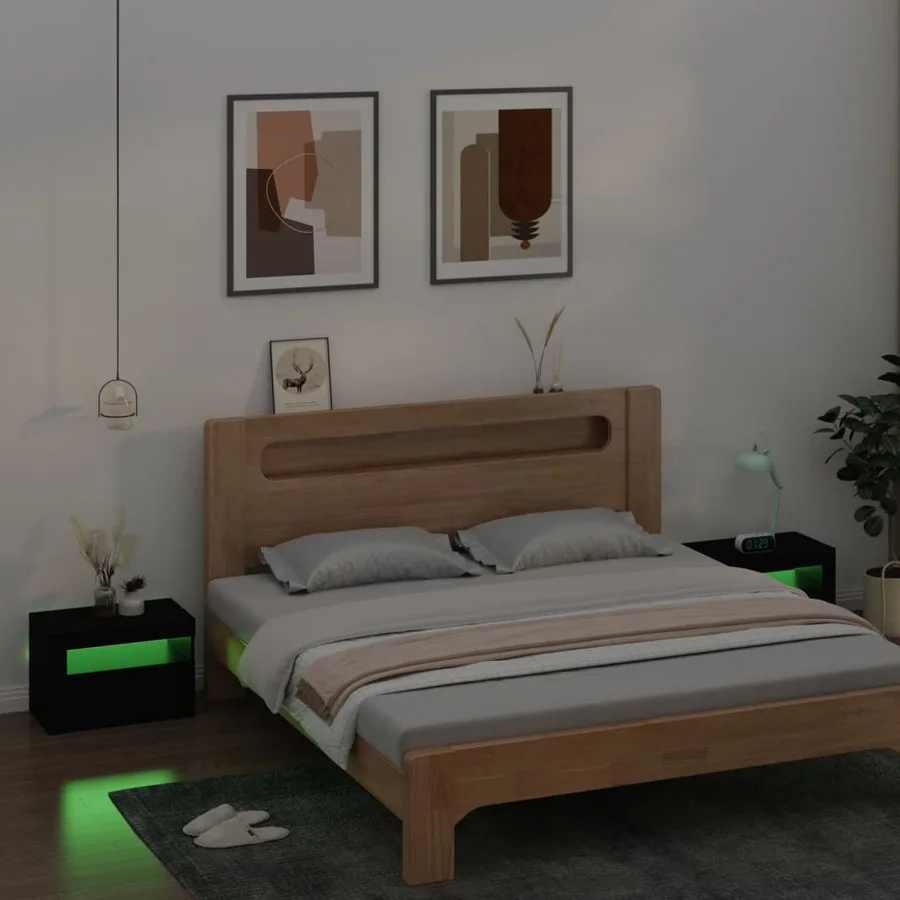 Tables de chevet 2 pcs avec LED Noir 60x35x40 cm - 8