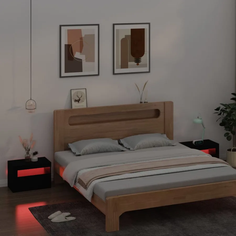 Tables de chevet 2 pcs avec LED Noir 60x35x40 cm - 9