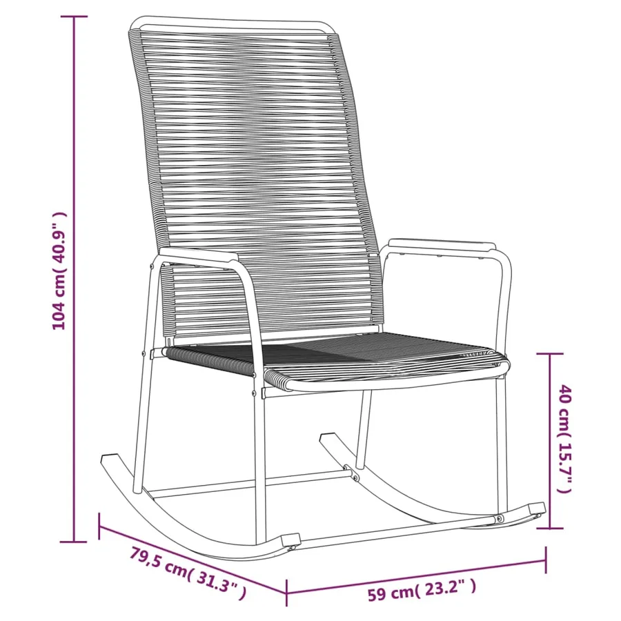 Chaise à bascule de jardin noir 59x79,5x104 cm Rotin PVC - 7