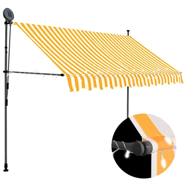 Auvent manuel rétractable avec LED 300 cm Blanc et orange