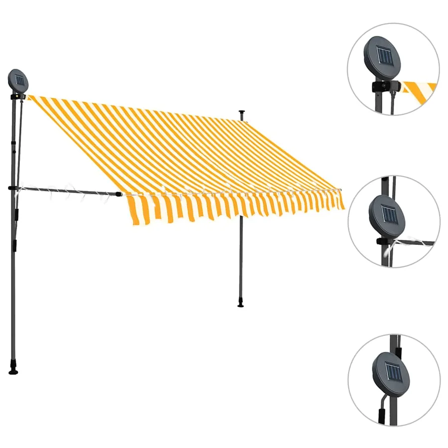 Auvent manuel rétractable avec LED 300 cm Blanc et orange - 3