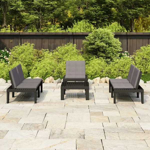 Salon de jardin 4 pcs avec coussins Plastique Gris