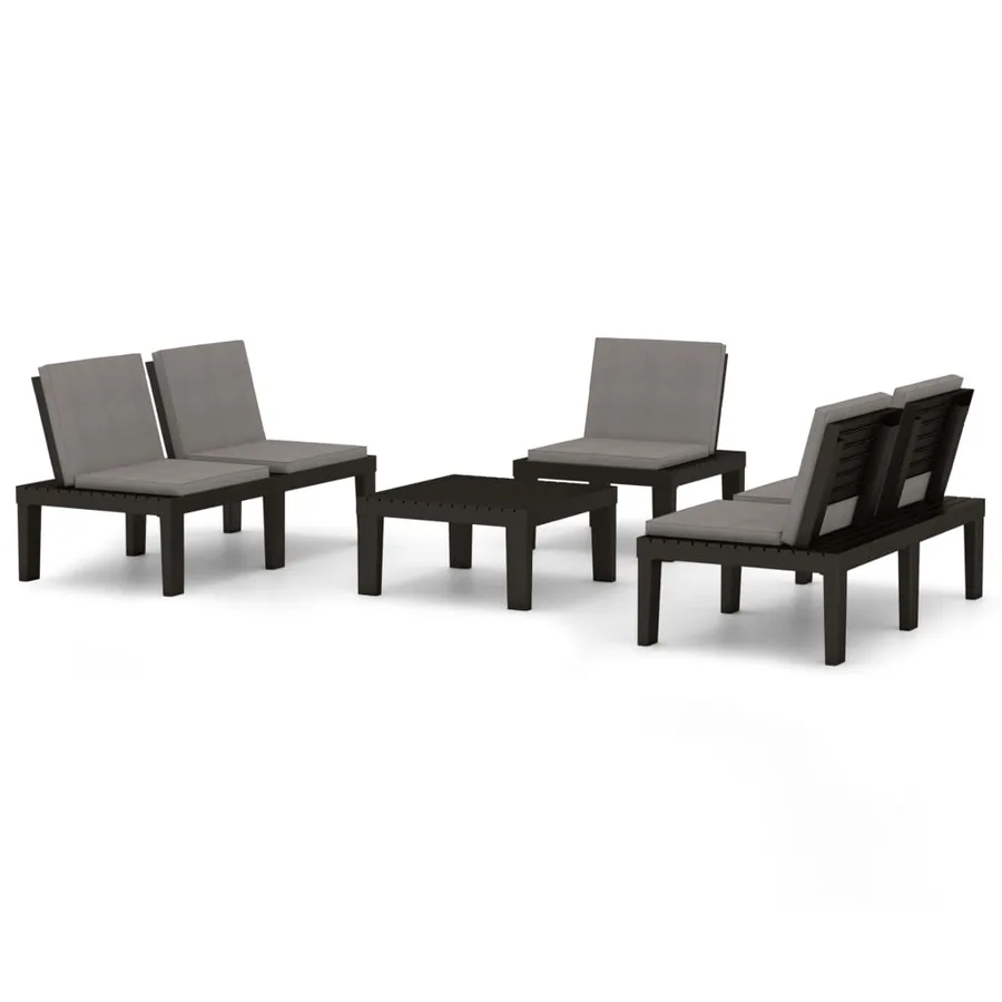 Salon de jardin 4 pcs avec coussins Plastique Gris - 2