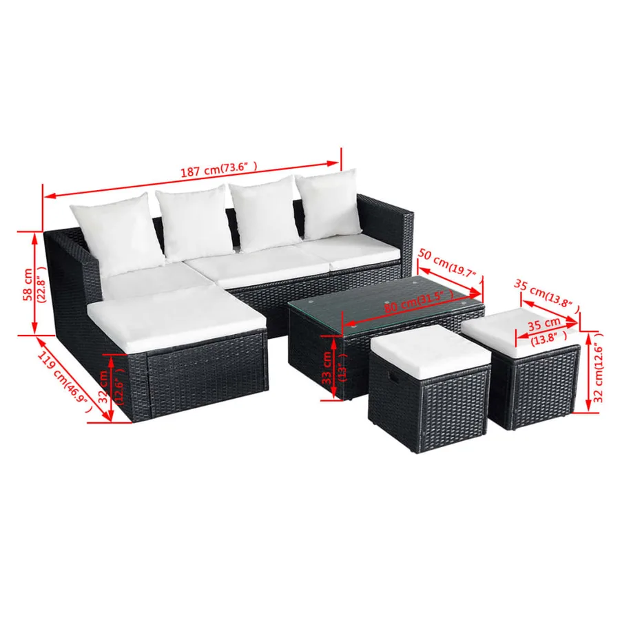 Salon de jardin 4 pcs avec coussins Résine tressée Noir - 11