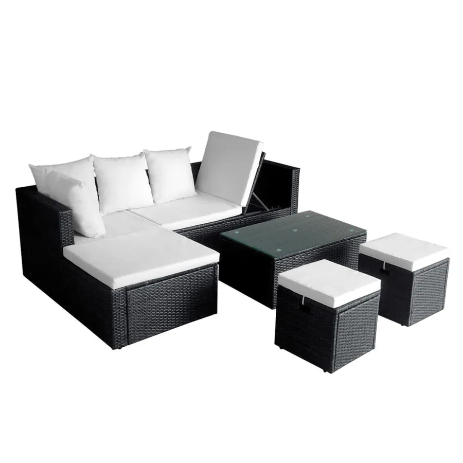 Salon de jardin 4 pcs avec coussins Résine tressée Noir - 2
