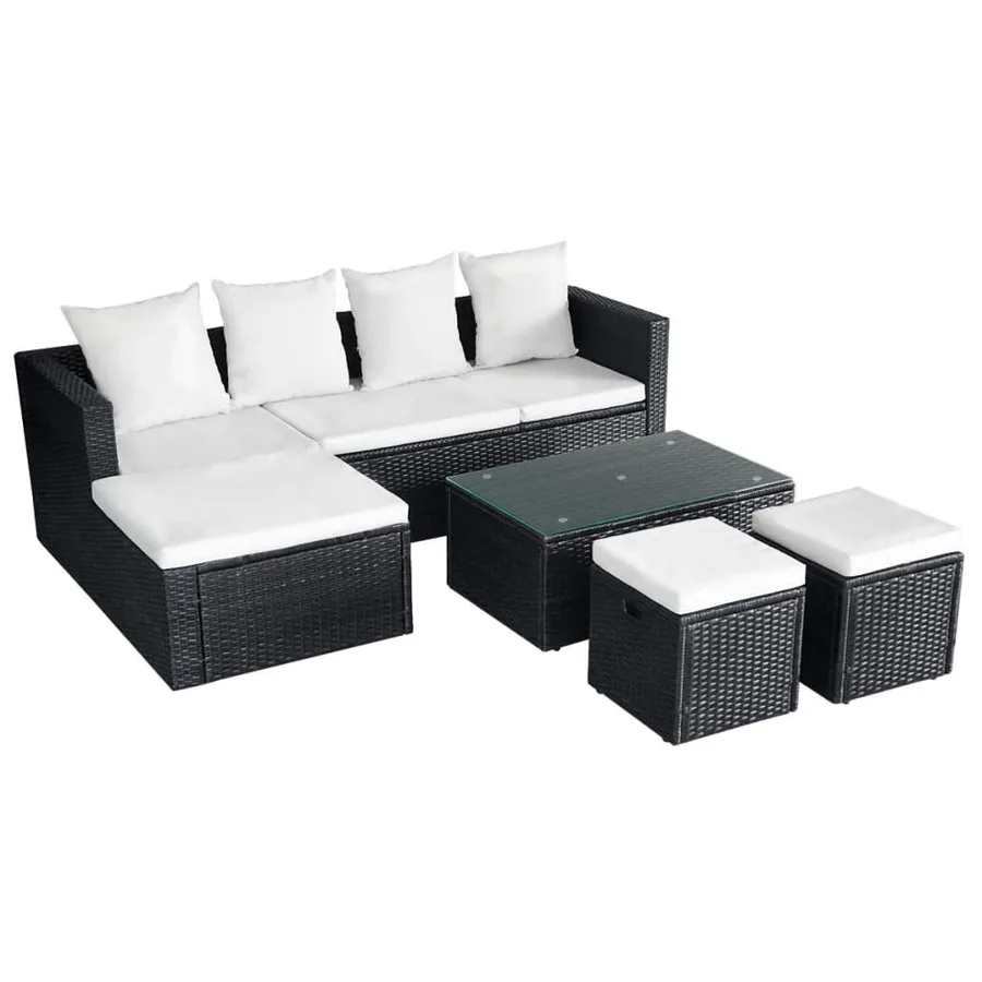 Salon de jardin 4 pcs avec coussins Résine tressée Noir - 3