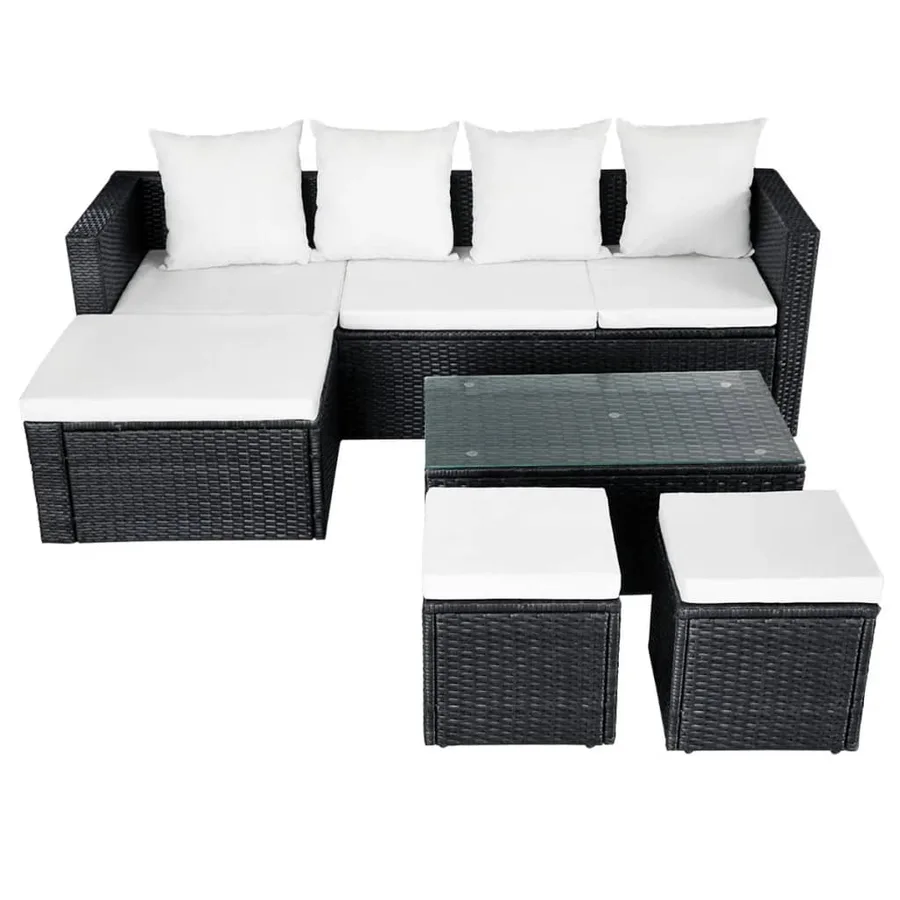 Salon de jardin 4 pcs avec coussins Résine tressée Noir - 4