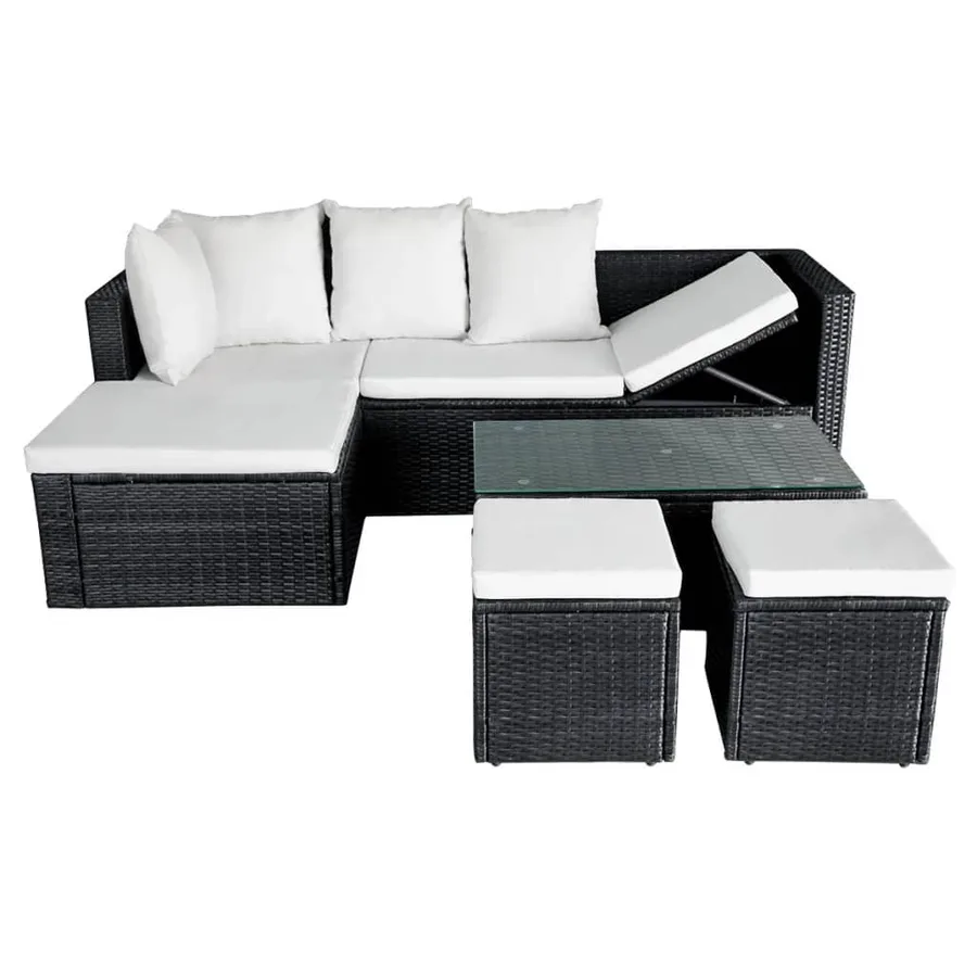 Salon de jardin 4 pcs avec coussins Résine tressée Noir - 5