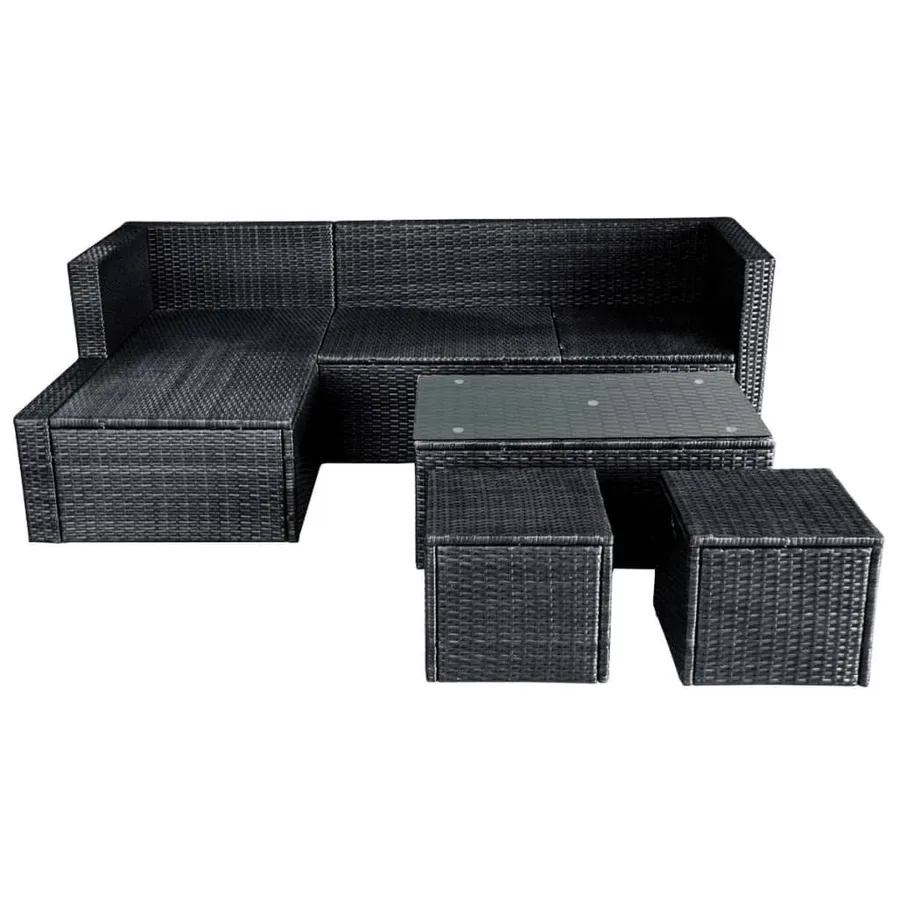 Salon de jardin 4 pcs avec coussins Résine tressée Noir - 7