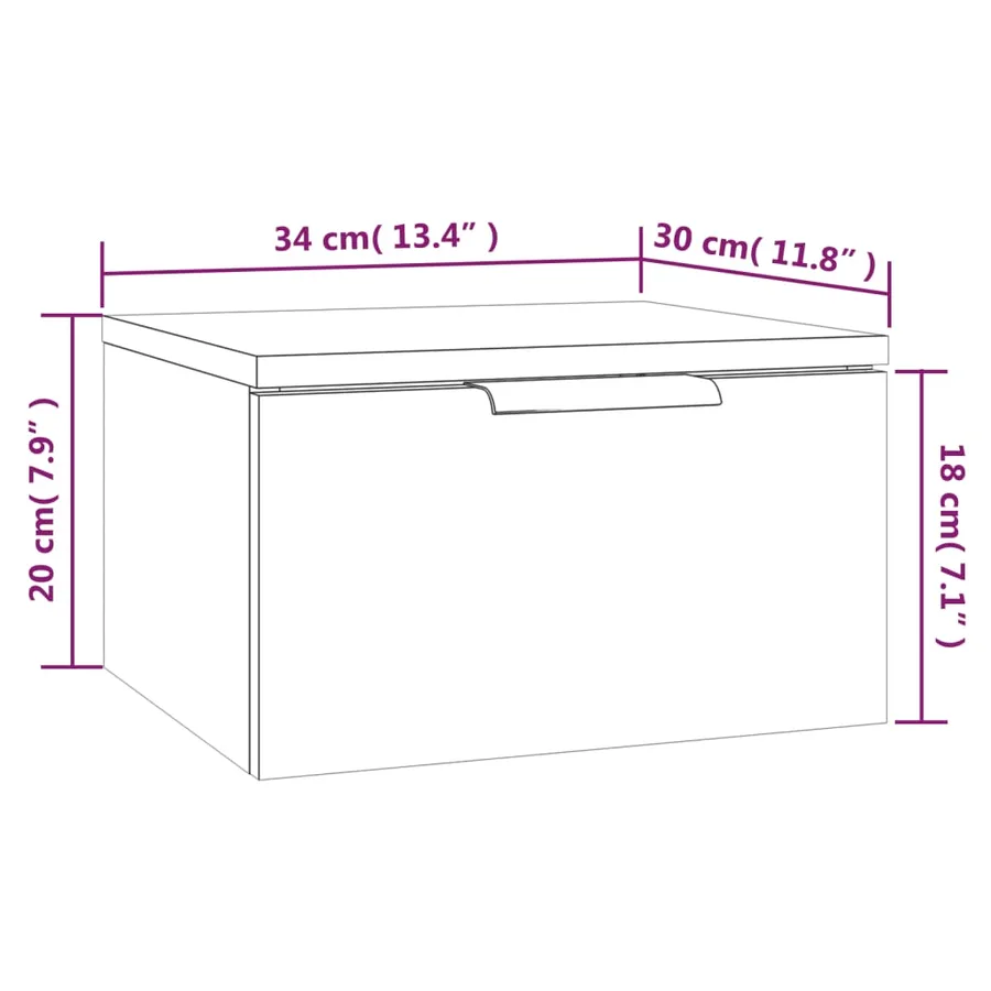 Table de chevet murale blanc 34x30x20 cm - 8