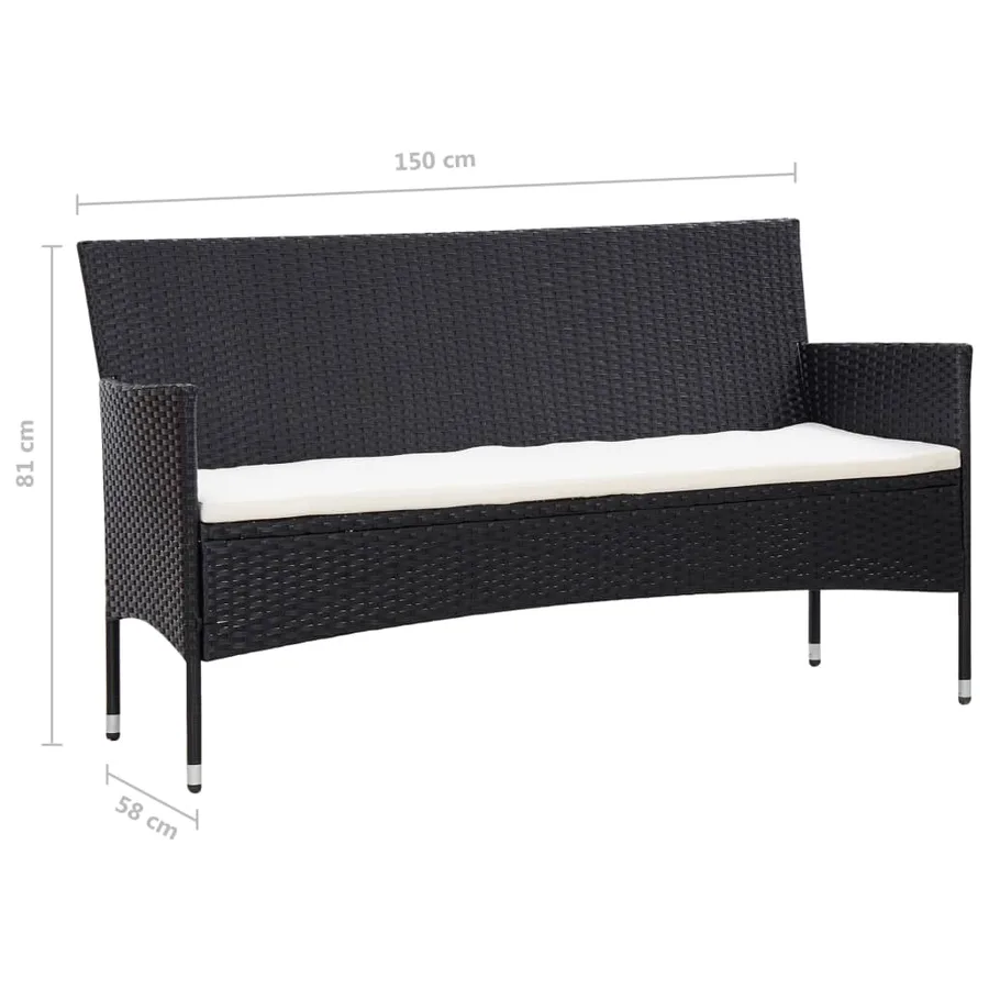 Salon de jardin 5 pcs avec coussins résine tressée noir - 14