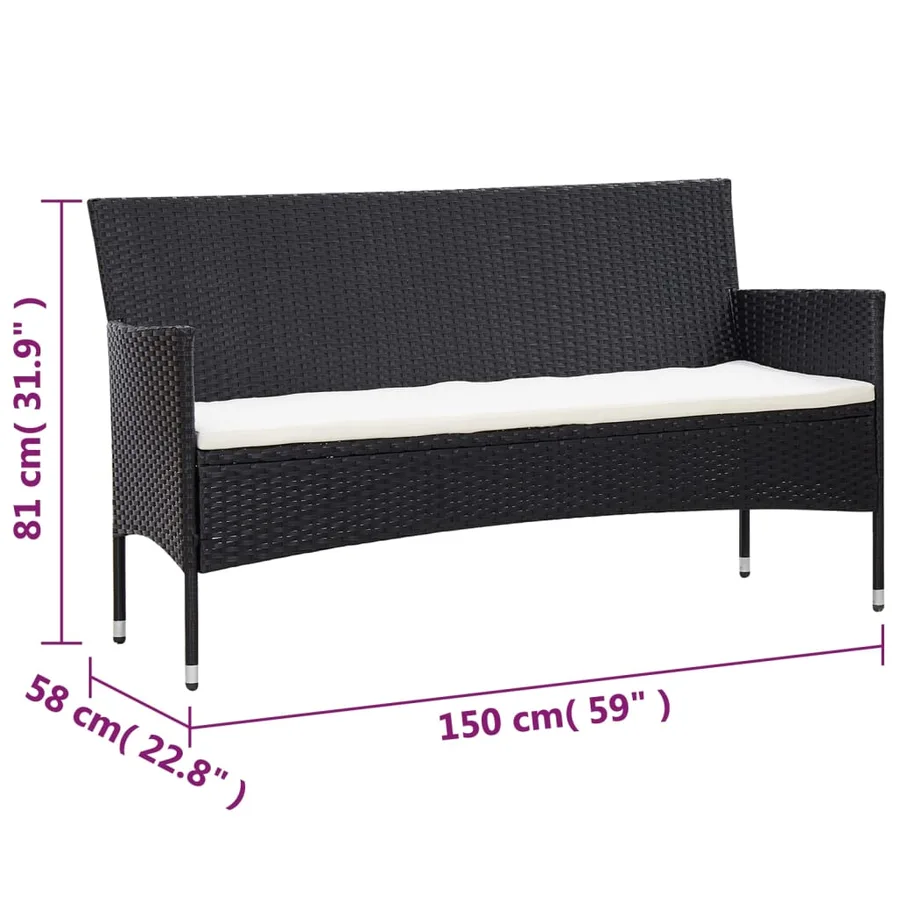 Salon de jardin 5 pcs avec coussins résine tressée noir - 15