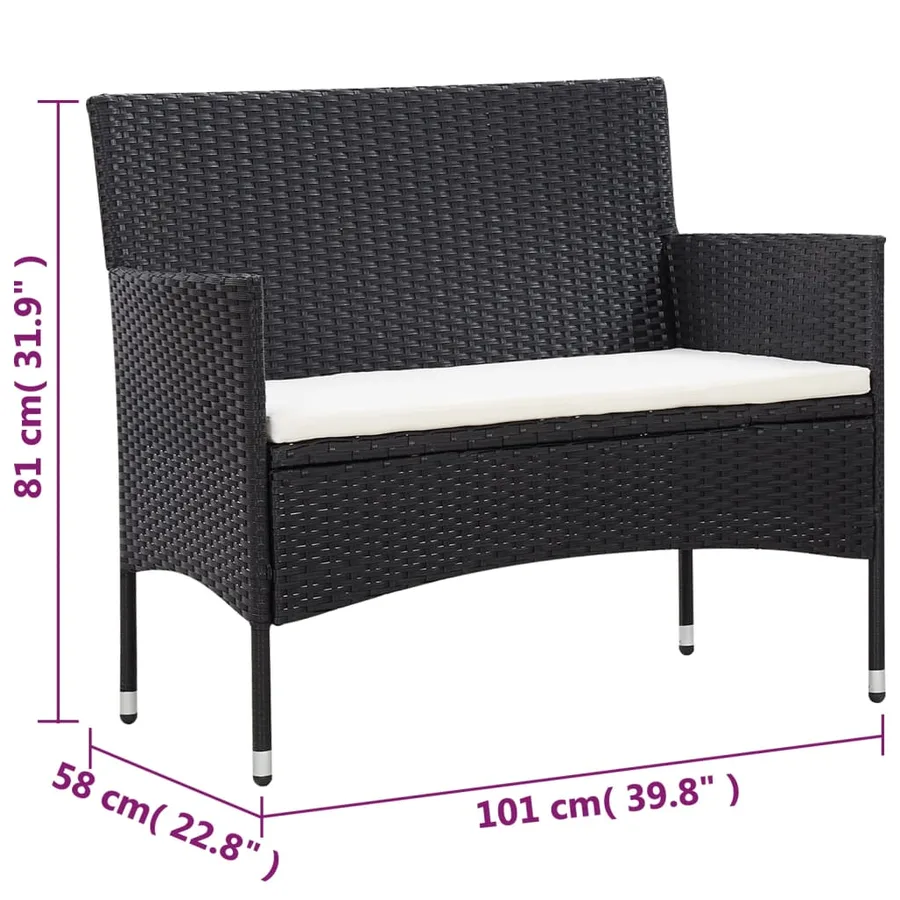 Salon de jardin 5 pcs avec coussins résine tressée noir - 16