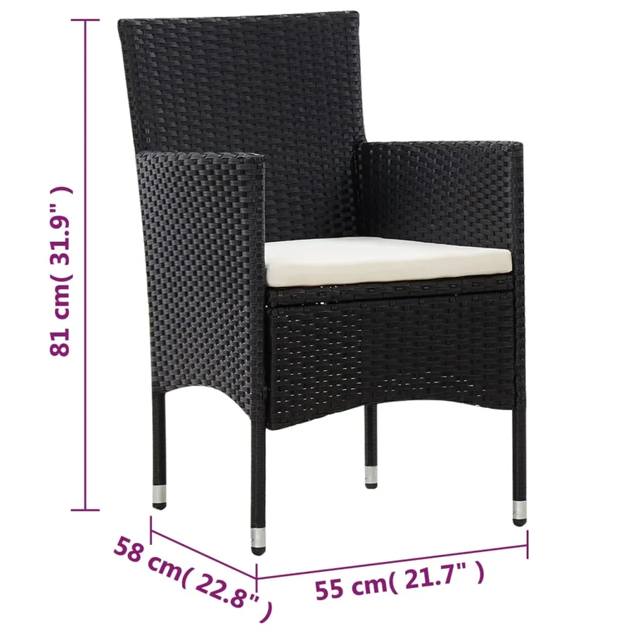 Salon de jardin 5 pcs avec coussins résine tressée noir - 17
