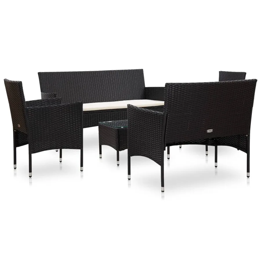 Salon de jardin 5 pcs avec coussins résine tressée noir - 2