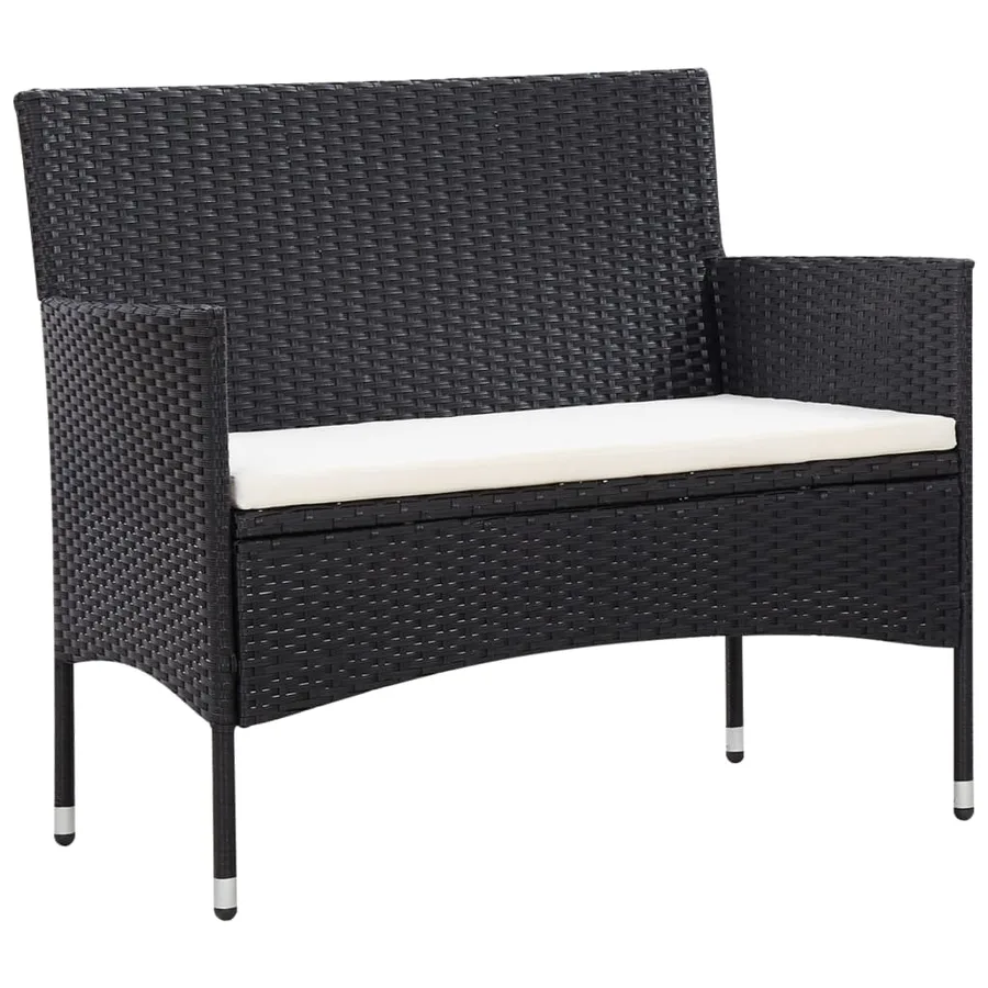 Salon de jardin 5 pcs avec coussins résine tressée noir - 6