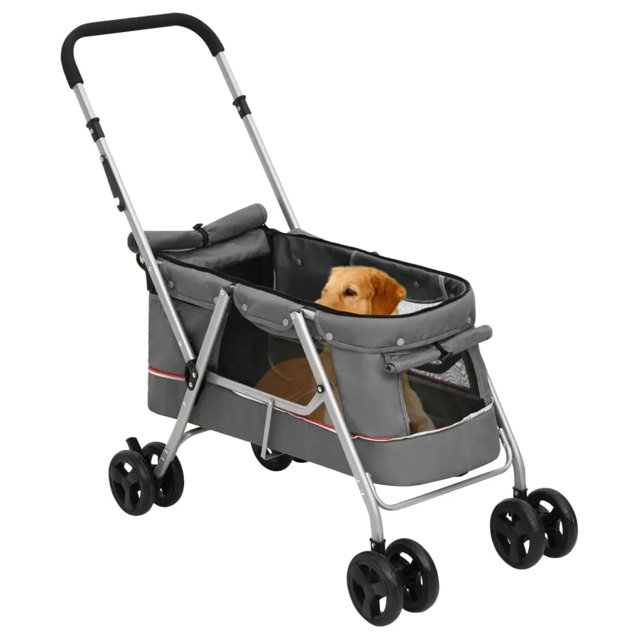 Poussette pour chien pliante Gris 100x49x96 cm Tissu de lin - 2
