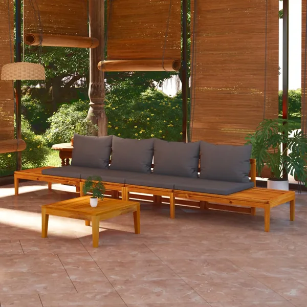Bancs de jardin avec coussins gris foncé lot de 2 Bois d'acacia
