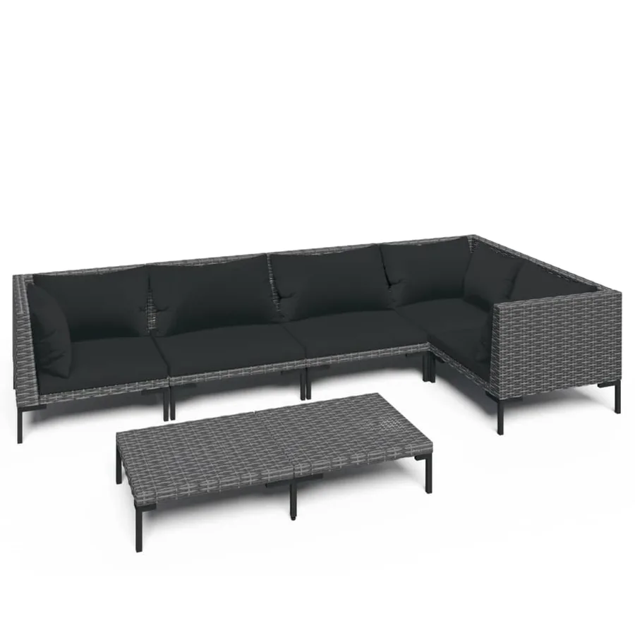 Salon de jardin 6 pcs avec coussins Résine tressée Gris foncé - 2