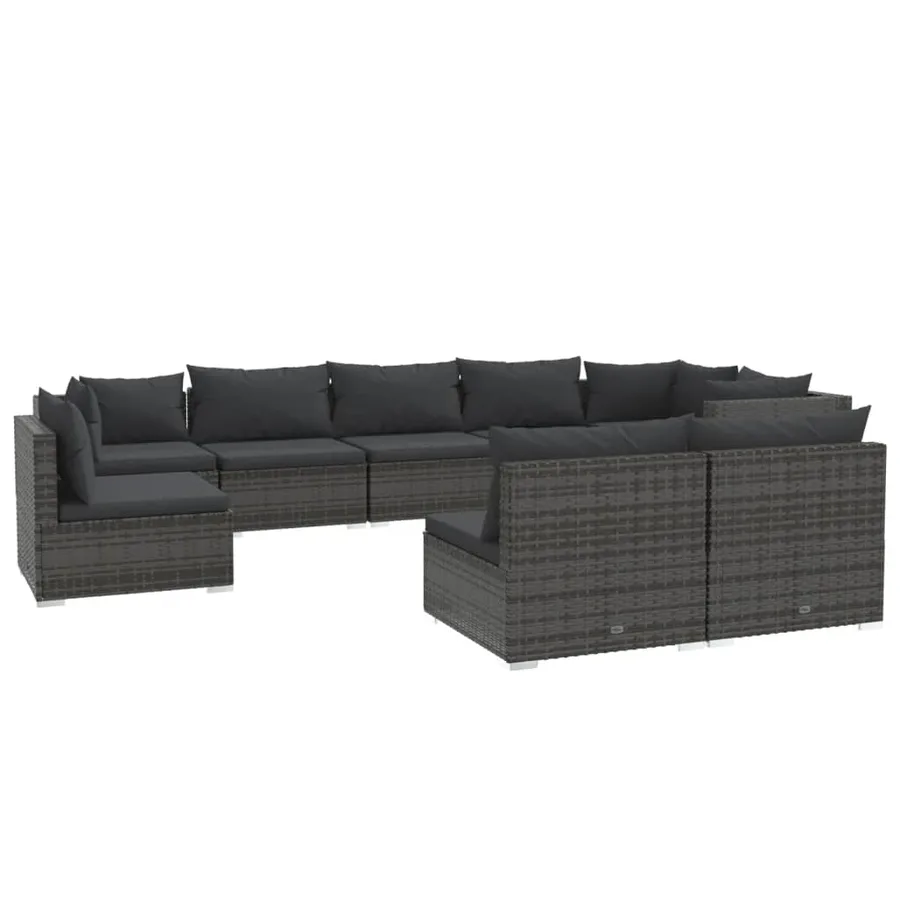 Salon de jardin 9 pcs avec coussins Résine tressée Gris - 2