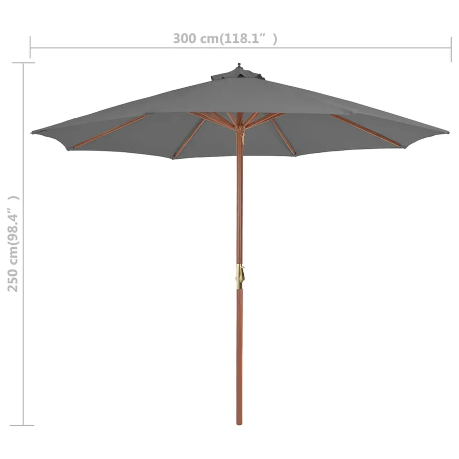 Parasol d'extérieur avec mât en bois 300 cm anthracite - 7