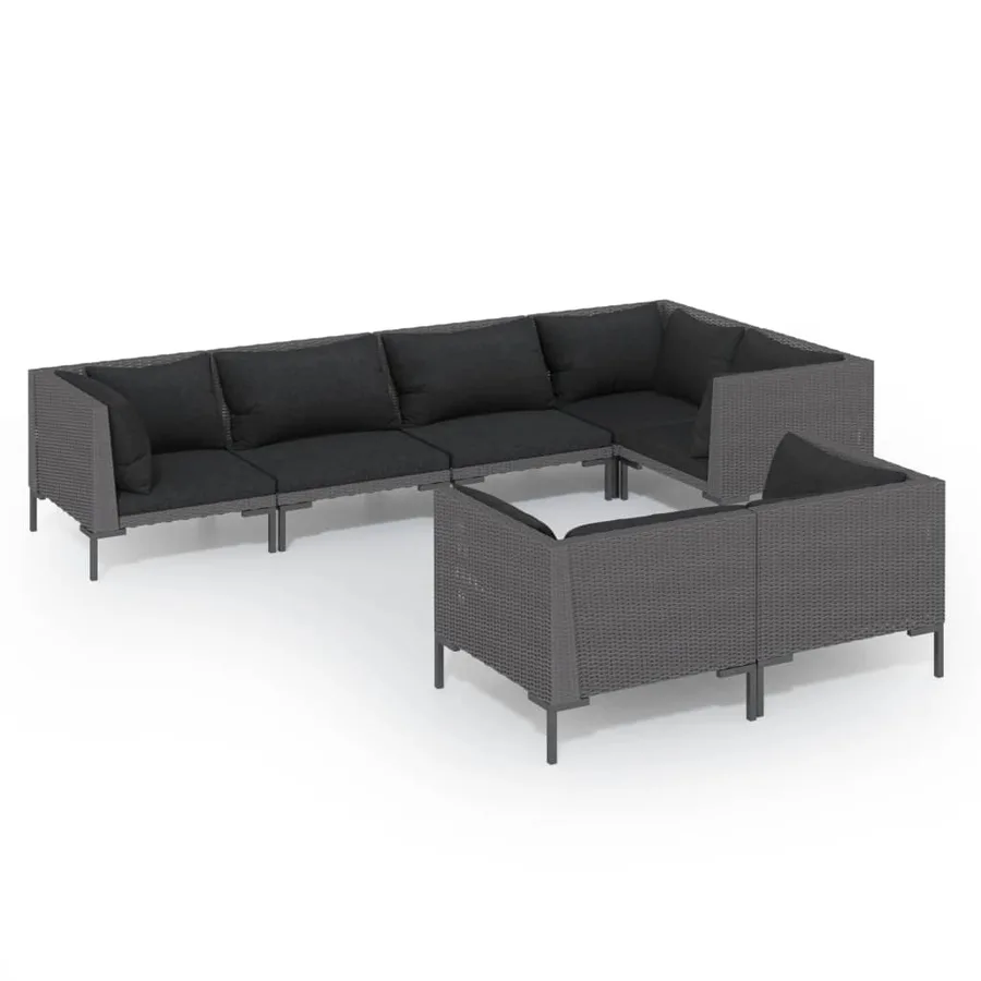Salon de jardin 7 pcs avec coussins Résine tressée Gris foncé - 2